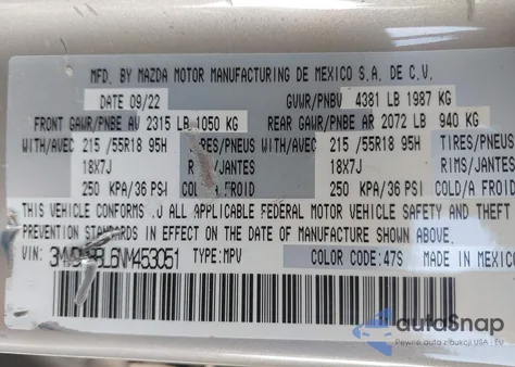 2022 Mazda Cx-30 Select из США, поврежденный, VIN 3MVDMBBL6NM453051